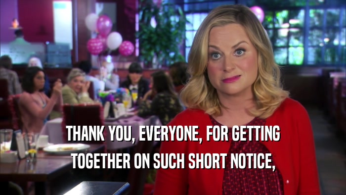 THANK YOU, EVERYONE, FOR GETTING TOGETHER ON SUCH SHORT NOTICE, 