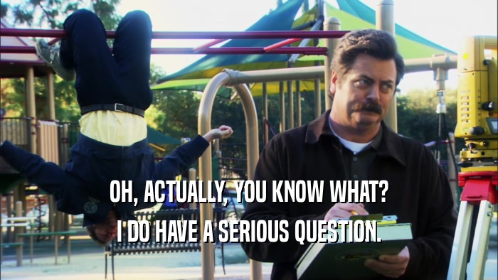 OH, ACTUALLY, YOU KNOW WHAT? I DO HAVE A SERIOUS QUESTION. 
