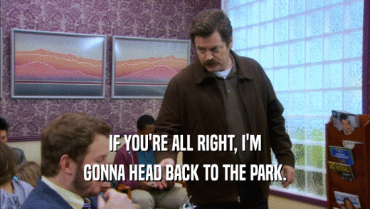 IF YOU'RE ALL RIGHT, I'M GONNA HEAD BACK TO THE PARK. 