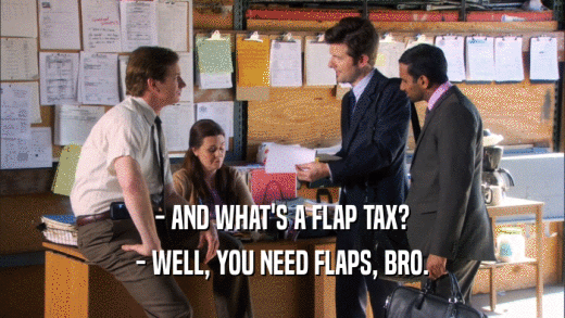 - AND WHAT'S A FLAP TAX? - WELL, YOU NEED FLAPS, BRO. 