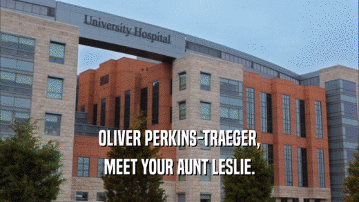 OLIVER PERKINS-TRAEGER,
 MEET YOUR AUNT LESLIE.
 
