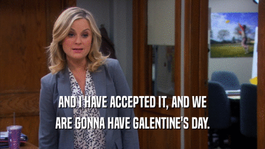 AND I HAVE ACCEPTED IT, AND WE ARE GONNA HAVE GALENTINE'S DAY. 