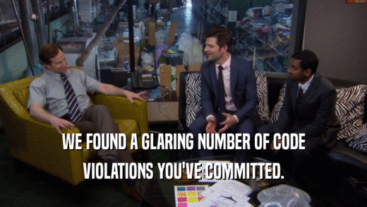 WE FOUND A GLARING NUMBER OF CODE VIOLATIONS YOU'VE COMMITTED. 