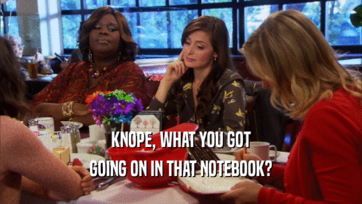 KNOPE, WHAT YOU GOT GOING ON IN THAT NOTEBOOK? 