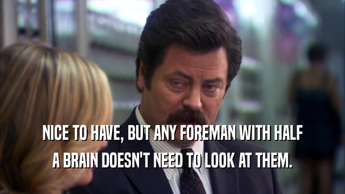 NICE TO HAVE, BUT ANY FOREMAN WITH HALF A BRAIN DOESN'T NEED TO LOOK AT THEM. 
