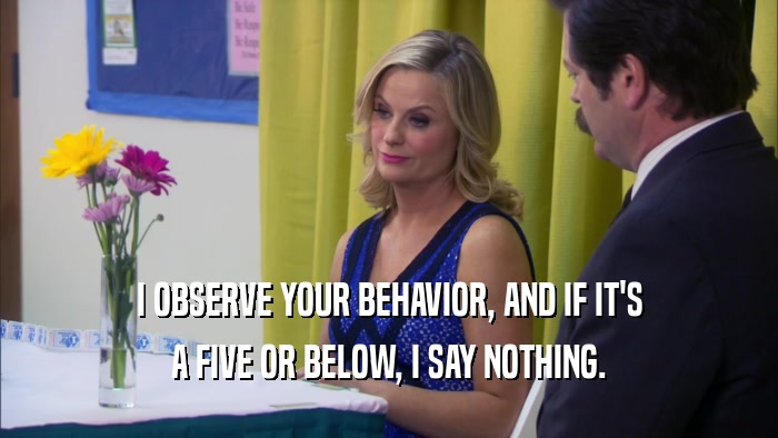 I OBSERVE YOUR BEHAVIOR, AND IF IT'S A FIVE OR BELOW, I SAY NOTHING. 