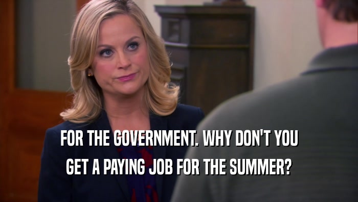 FOR THE GOVERNMENT. WHY DON'T YOU GET A PAYING JOB FOR THE SUMMER? 
