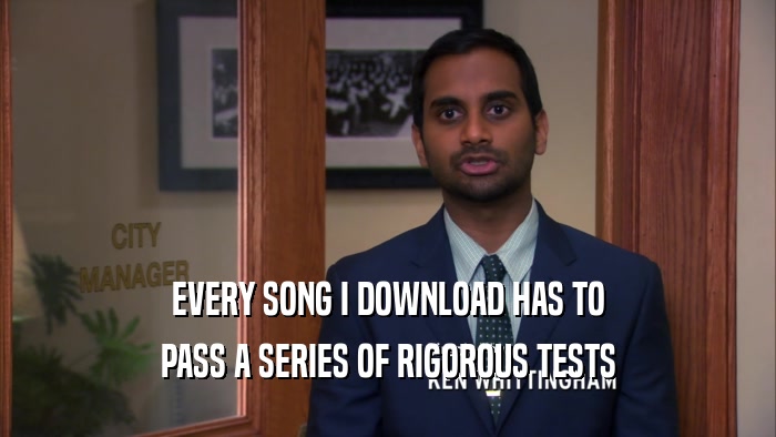 EVERY SONG I DOWNLOAD HAS TO PASS A SERIES OF RIGOROUS TESTS 