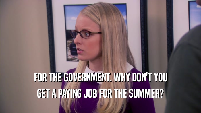 FOR THE GOVERNMENT. WHY DON'T YOU GET A PAYING JOB FOR THE SUMMER? 