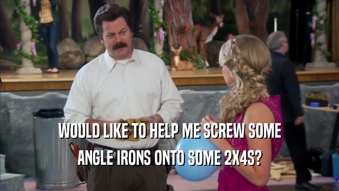 WOULD LIKE TO HELP ME SCREW SOME ANGLE IRONS ONTO SOME 2X4S? 