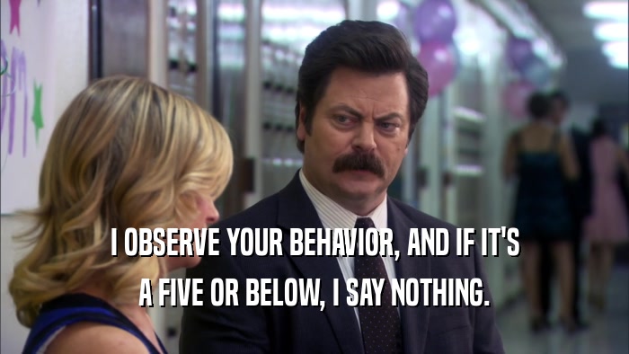 I OBSERVE YOUR BEHAVIOR, AND IF IT'S A FIVE OR BELOW, I SAY NOTHING. 