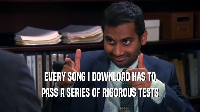EVERY SONG I DOWNLOAD HAS TO PASS A SERIES OF RIGOROUS TESTS 