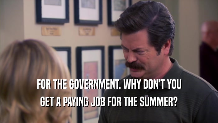 FOR THE GOVERNMENT. WHY DON'T YOU GET A PAYING JOB FOR THE SUMMER? 