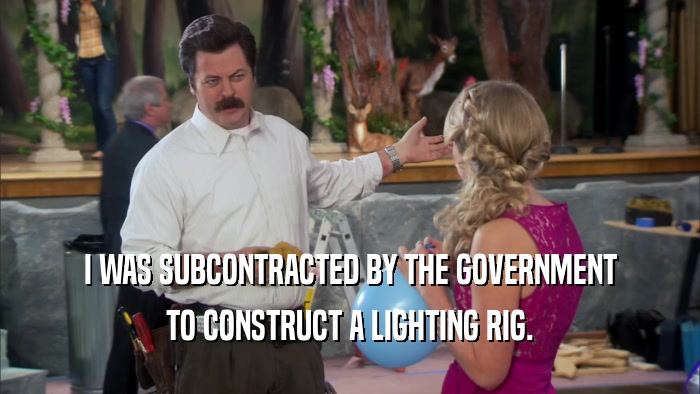 I WAS SUBCONTRACTED BY THE GOVERNMENT TO CONSTRUCT A LIGHTING RIG. 