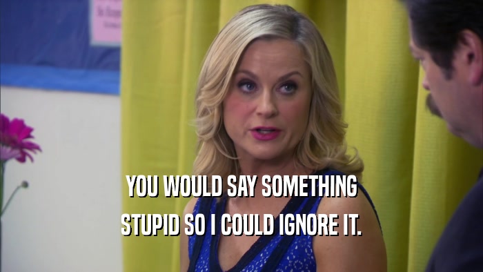 YOU WOULD SAY SOMETHING STUPID SO I COULD IGNORE IT. 