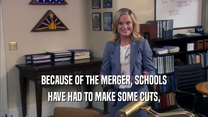 BECAUSE OF THE MERGER, SCHOOLS HAVE HAD TO MAKE SOME CUTS, 