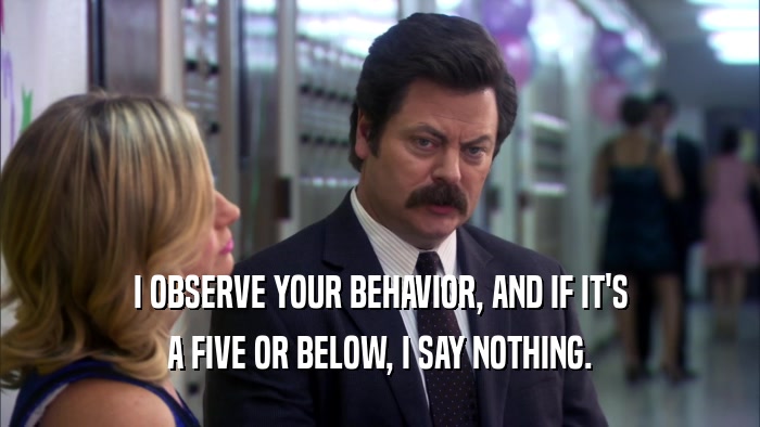 I OBSERVE YOUR BEHAVIOR, AND IF IT'S A FIVE OR BELOW, I SAY NOTHING. 