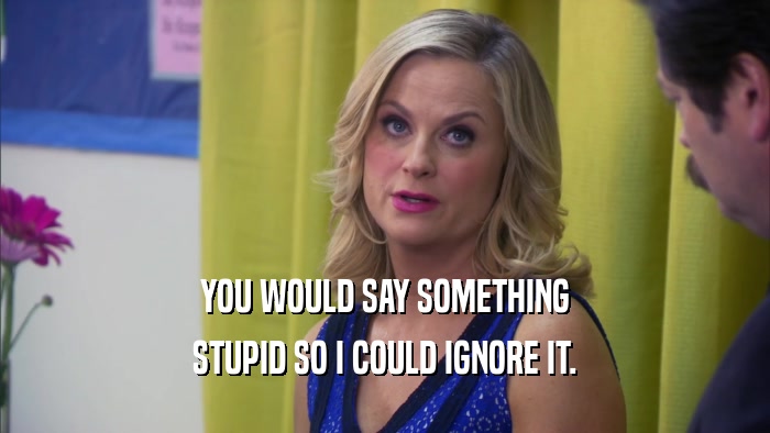 YOU WOULD SAY SOMETHING STUPID SO I COULD IGNORE IT. 