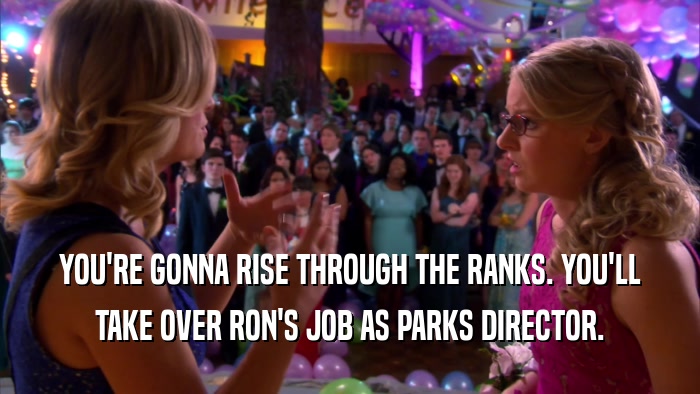 YOU'RE GONNA RISE THROUGH THE RANKS. YOU'LL TAKE OVER RON'S JOB AS PARKS DIRECTOR. 