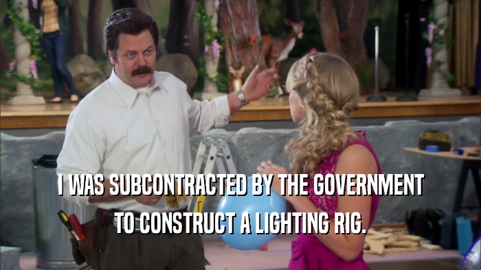 I WAS SUBCONTRACTED BY THE GOVERNMENT TO CONSTRUCT A LIGHTING RIG. 