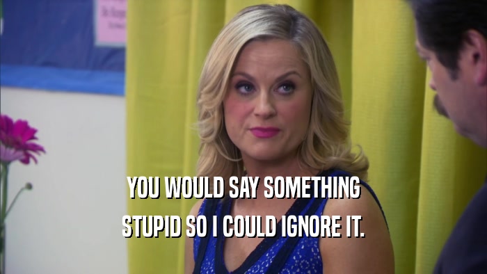 YOU WOULD SAY SOMETHING STUPID SO I COULD IGNORE IT. 