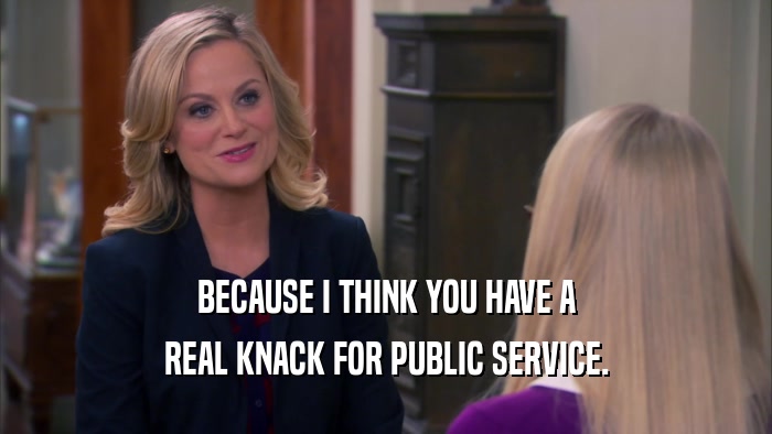 BECAUSE I THINK YOU HAVE A REAL KNACK FOR PUBLIC SERVICE. 
