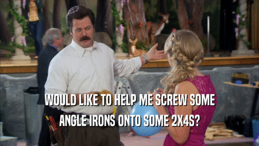 WOULD LIKE TO HELP ME SCREW SOME ANGLE IRONS ONTO SOME 2X4S? 