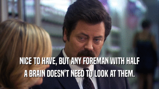 NICE TO HAVE, BUT ANY FOREMAN WITH HALF A BRAIN DOESN'T NEED TO LOOK AT THEM. 
