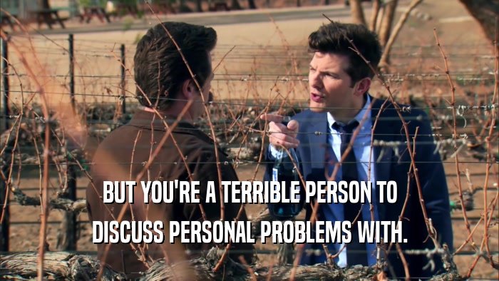 BUT YOU'RE A TERRIBLE PERSON TO DISCUSS PERSONAL PROBLEMS WITH. 