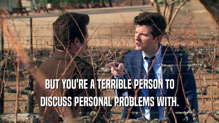 BUT YOU'RE A TERRIBLE PERSON TO DISCUSS PERSONAL PROBLEMS WITH. 