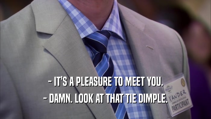 - IT'S A PLEASURE TO MEET YOU. - DAMN. LOOK AT THAT TIE DIMPLE. 
