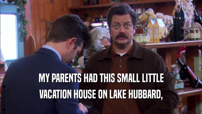 MY PARENTS HAD THIS SMALL LITTLE VACATION HOUSE ON LAKE HUBBARD, 