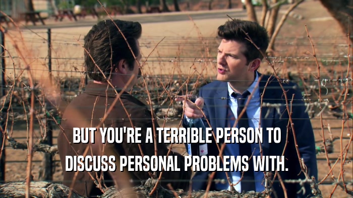 BUT YOU'RE A TERRIBLE PERSON TO DISCUSS PERSONAL PROBLEMS WITH. 