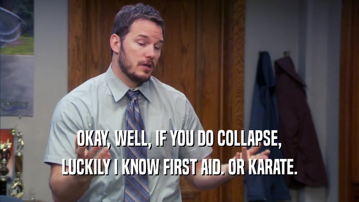 OKAY, WELL, IF YOU DO COLLAPSE, LUCKILY I KNOW FIRST AID. OR KARATE. 