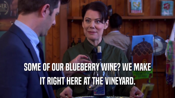 SOME OF OUR BLUEBERRY WINE? WE MAKE IT RIGHT HERE AT THE VINEYARD. 