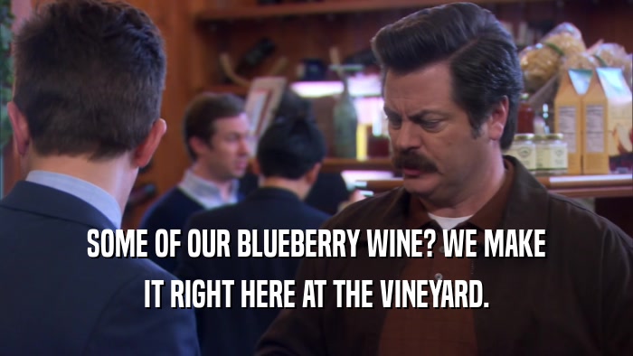 SOME OF OUR BLUEBERRY WINE? WE MAKE IT RIGHT HERE AT THE VINEYARD. 