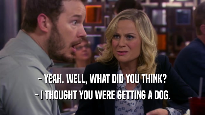 - YEAH. WELL, WHAT DID YOU THINK? - I THOUGHT YOU WERE GETTING A DOG. 