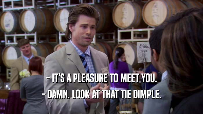 - IT'S A PLEASURE TO MEET YOU. - DAMN. LOOK AT THAT TIE DIMPLE. 