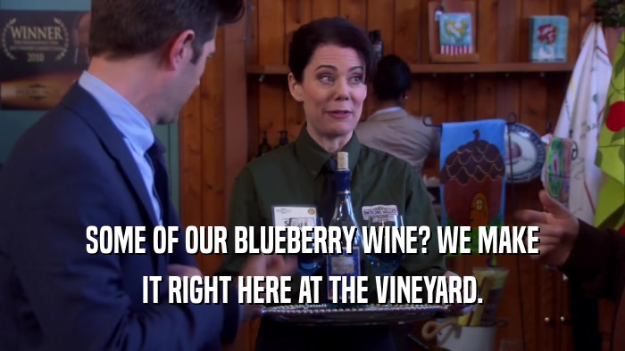 SOME OF OUR BLUEBERRY WINE? WE MAKE IT RIGHT HERE AT THE VINEYARD. 