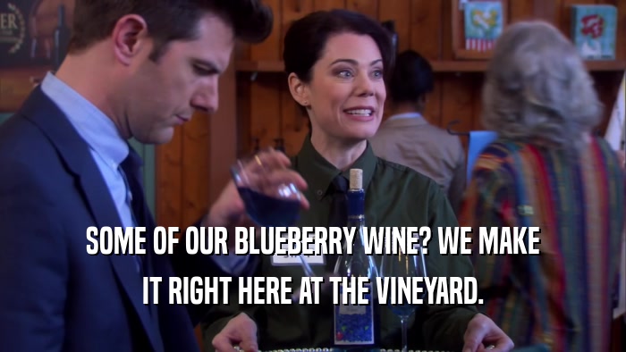 SOME OF OUR BLUEBERRY WINE? WE MAKE IT RIGHT HERE AT THE VINEYARD. 