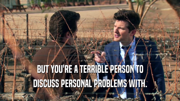 BUT YOU'RE A TERRIBLE PERSON TO DISCUSS PERSONAL PROBLEMS WITH. 