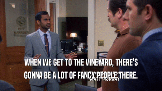 WHEN WE GET TO THE VINEYARD, THERE'S GONNA BE A LOT OF FANCY PEOPLE THERE. 