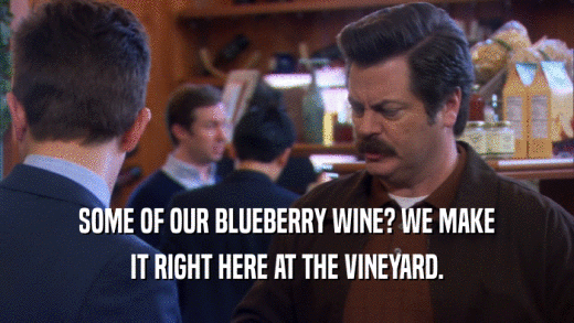 SOME OF OUR BLUEBERRY WINE? WE MAKE IT RIGHT HERE AT THE VINEYARD. 