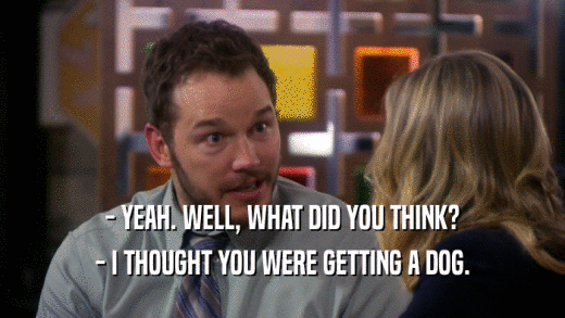 - YEAH. WELL, WHAT DID YOU THINK? - I THOUGHT YOU WERE GETTING A DOG. 