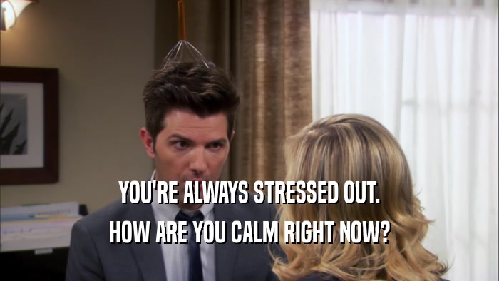 YOU'RE ALWAYS STRESSED OUT. HOW ARE YOU CALM RIGHT NOW? 