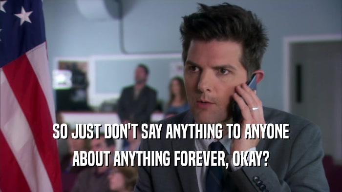 SO JUST DON'T SAY ANYTHING TO ANYONE ABOUT ANYTHING FOREVER, OKAY? 