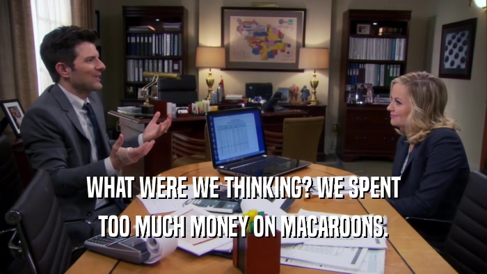 WHAT WERE WE THINKING? WE SPENT TOO MUCH MONEY ON MACAROONS. 