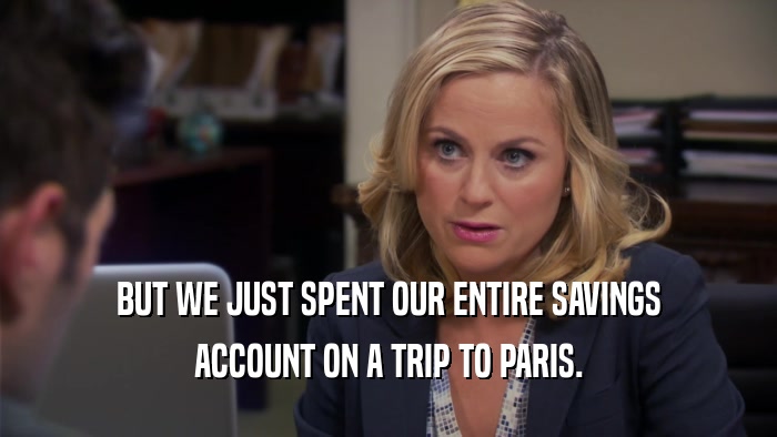 BUT WE JUST SPENT OUR ENTIRE SAVINGS ACCOUNT ON A TRIP TO PARIS. 