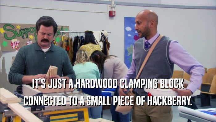 IT'S JUST A HARDWOOD CLAMPING BLOCK CONNECTED TO A SMALL PIECE OF HACKBERRY. 