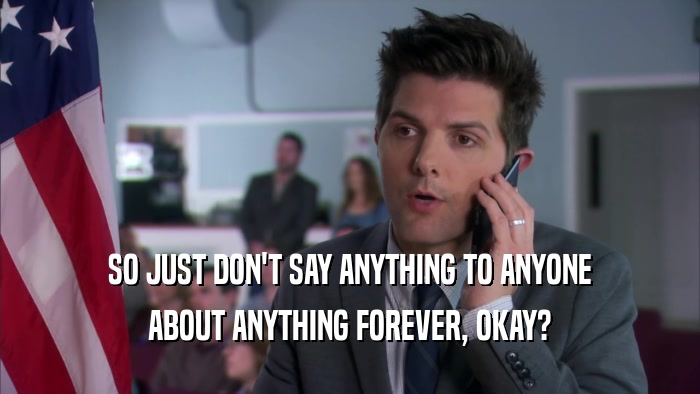SO JUST DON'T SAY ANYTHING TO ANYONE ABOUT ANYTHING FOREVER, OKAY? 